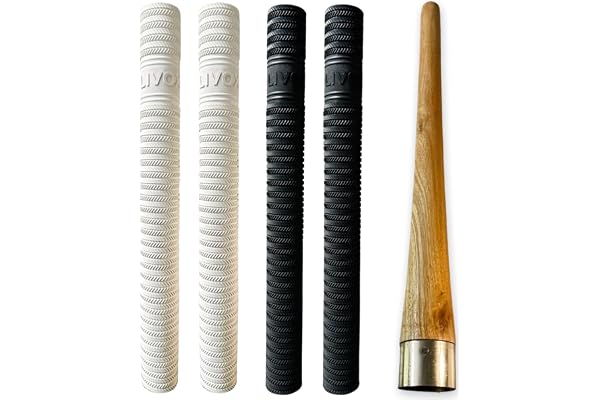 LIVOX Ultra Tacky Rubber Cricket Bat Grip with Cone Bracelet Ring Texture Bat Gripper Cone Cricket Accessories for Boys, 4 Cricket Bat Grip & 1 Wooden Cone