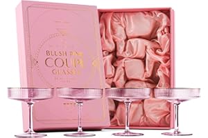 GLASSIQUE CADEAU Copas Art Déco Coupé Rosas con Borde Dorado | Juego de 4 | 200 ml | Cristalería Clásica para Cócteles, Champán, Martini, Manhattan, Cosmopolitan | Copas con Platillo de Cristal Acanalado