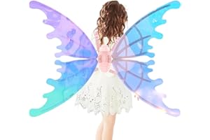 BUBBACARE Alas de mariposa para niñas, alas de ángel de mariposa eléctricas con luces y música, alas brillantes para niños, cosplay para disfraz de Halloween, fiesta de disfraces para mayores de 3 años