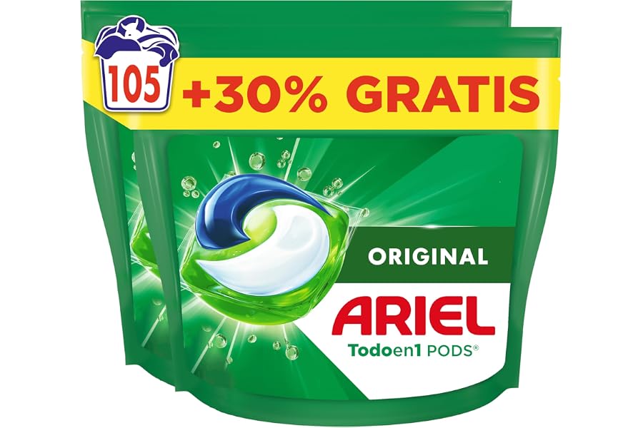 Ariel Todo En 1 PODS, Detergente Líquido Para Lavadora 105 Capsulas/Pastillas, Original, 5 Acciones Para Una Limpieza Increíb