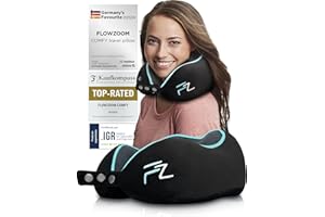 FLOWZOOM Comfy Almohada de Viaje Viscoelástica – Soporte Ajustable 360°, Funda de Felpa Suave y Lavable, con Bolsa Compacta – Cojín de Cuello para Avión, Coche y Tren – Negro