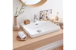 MOB-IN Vasque Salle de Bain Semi encastrée Céramique Blanche L48 x P37 cm Lea