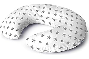 Niimo Coussin d’Allaitement - Coussin Maternité - Coussin de Positionnement - Coussin Bébé - Coussin de Grossesse - Multifonction - Housse 100% Coton - Lavable (Blanc avec étoiles Grises)