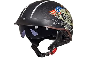 HAMMOCK Motorcycle Half Helmet Cruiser Chopper Biker DOT/ECE Approved Open Face Motorcycle Helmet ABS Plastic Adult Harley Motorbike Scooter Helmet for Men and Women Vintage German Style E,M=55~56CM