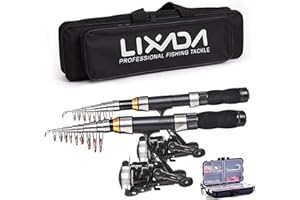 LIXADA Set Canne à Pêche Télescopique Canne à Pêche Set avec 2,1/2,3 m Cannes à Pêche Télescopiques Moulinets de Pêche Leurres & Ligne & Crochets & Flotteurs, Kit de Canne à Pêche