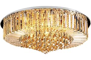 OUKANING Araña de cristal, Ø60cm Premium 9 luces E14 Lámpara de techo de lujo Lámpara colgante Iluminación para sala de estar Dormitorio Iluminación de pasillo