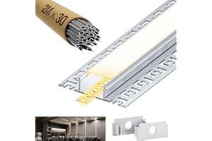 LASLUX 30 x Profilo Alluminio per Strisce LED 2M, Profilo Cartongesso per Barra Led, Installazione Superficiale per Illuminazione Indiretta del Soffitto, Compatibile con Diffusore Led e Canaline led