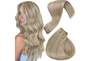 Hetto Weft Hair Extensions Human Hair Highlight Ash Blonde with Golden Blonde Sew in Real Remy Double Weft Weave Extensions 20 Inch 100g/Pack #17/23
