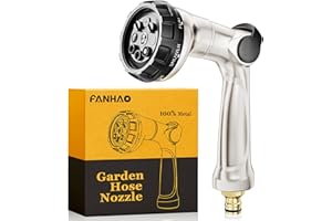 FANHAO Professional Heavy Duty Garden Hose Spray Gun, 100% Metal Thumb Control Hose Gun with 8 Spray Patterns, High Pressure Hose Nozzle for Lawn & Plant Watering, Car & Pet Washing