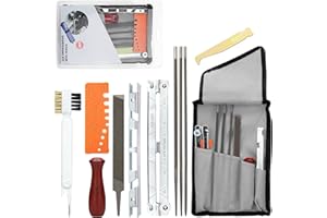 LONNEY Kettensägen Schärffeilen Kit 11STK Sägeketten Feilen Set Universal Kettensägen Feilensatz Feilenkit zum Schärfen von Sägeketten Enthält Rundfeile Schärfführungen Tiefenmesser Flache Feile