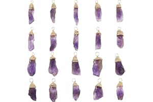 FINGERINSPIRE Lot de 20 pendentifs en Cristal d'améthyste Naturelle véritable plaqué Or 18 carats avec Pendentif en Cristal d'améthyste et Pierres précieuses Naturelles pour la Fabrication de Bijoux