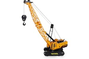 Oramics Raupenkran Kettenkran Baustellenfahrzeug Metall Kunststoff mit Rückzugfunktion - Spielzeug Baustellenkran drehbare Kabine beweglicher Haken Kinderspielzeug für draußen und drinnen (Kran Gelb)