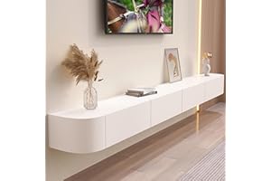 HYANXUE Soporte Flotante Para TV, Estantes Para TV Montados En La Pared Con Puerta, Consola Multimedia Para TV, Mueble Para TV Flotante, Banco De Almacenamiento Grande Para TV Debajo Del TV(Blanco,260CM/102.3