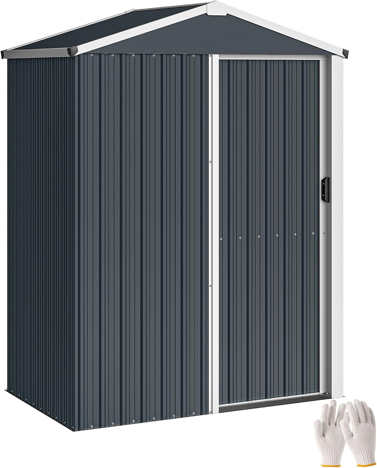 Outsunny Caseta de Jardín Exterior 1,1 m², 136x87x179 cm, Cobertizo de Jardín Exterior Metálico con Puerta Corredera, Techo Inclinado y Guantes, para Almacenaje de Herramientas, Gris Oscuro