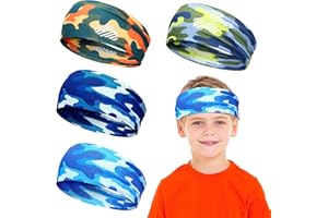 IHLOOTD Bandeau Sport Enfant 4 Pièces Bandeau Cheveux Garcon Running Serre Tete Anti Transpiration pour Courir, Football, Cyclisme, Entraînement