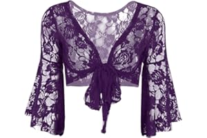 Mufeng Bolero Encaje de Danza del Vientre para Mujer Chica Cardigan Manga Larga Deporte Chaqueta Corta Capas Flores para Vestido Maillots Envoltura Mujer Fiesta