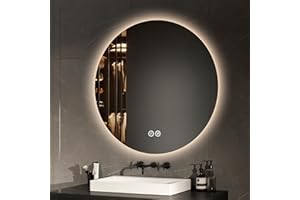 EMKE Specchio Bagno Rotondo con Luce 80 cm, Specchio Bagno LED con Interruttore Tattile Luce Bianca Fredda 6500K / Luce Calda 3000K / Luce Neutra 4000K (Tipo 2)