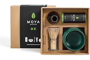 Coffret Moya Matcha thé vert en poudre | 30 g de Matcha Traditional + Bol + Fouet + Porte Fouet + Cuillère | Coffret complet pour la préparation du matcha