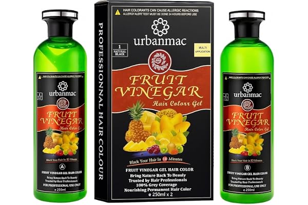 URBANMAC Fruit Vinegar Gel Hair Color Natural Hair Color Dye for Black Hair Dye (BLACK, 250ml x 2)