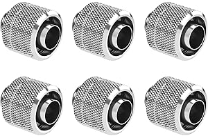 GREENDRACAENA Dracaena.io 6 Pack G1/4" Thread to 3/8" ID, 5/8" OD Compression Fitting for Soft Tubing, Soft Tube Connectors for Computer Water Cooling System, Silver