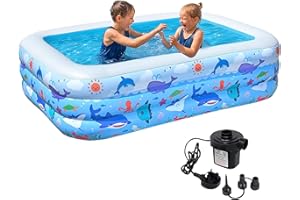 COOZi Paddling Pool – 2M Large Inflatable Pool for Kids, Toddlers & Babies with AC Pump, Easy-to-Use Durable Outdoor Rectangular Swimming Pools for Outdoor Garden Fun