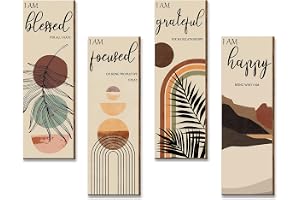 Boho Wall Art Prints 11 x 4 x 1 Inch, Set of 4, Mid Century Positive Affirmations Wall Decor Inspirational Boho Prints Wall Art Minimalist Home Decor Prints for Kitchen, Bedroom, Living Room, No Frame