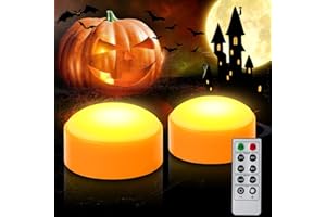 CANDLE IDEA Lot de 2 lumières LED d'Halloween en forme de citrouille avec télécommande et minuteur, fonctionne à piles orange Jack-O-Lantern lumière pour décoration d'Halloween, bougies sans flamme