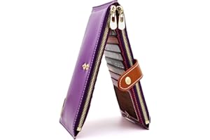 ANDOILT Mujer Cuero Genuino Billetera RFID Bloqueo Tarjeta de Crédito Poseedor Cremallera Carteras Teléfono Celular Bolsa