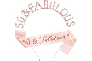 MIOSJI 50th Birthday Sash and Crown Crystal Tiara for Women 50th Birthday Decorations Rose Gold Women 50th Birthday Gift