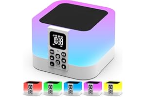 AUYLE Night Light Bluetooth Speaker, Alarm Clock White Noise Sound Machine,Touch Bedside Lamp for Bedroom, Dimmable Warm Light, LED Colour Changing Lamp,Best Gifts for Teenage Girls Boys