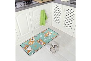 MNSRUU Küchenmatte Süße Hunde Corgi Süße Muster rutschfeste Rückseite Fußmatte Boden Küche Teppiche Bad Läufer Matten Teppich, 99 X 50.8CM