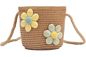 ZERCART Little Girl Shoulder Bag Cute Straw Crossbody Bags Girls Handbags Braided Bag Floral Bags Shoulder Bags Princess Crossbody Bag for Kids Girls Shopping School Travel