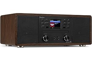 Audizio Avola All-In-One DAB Radio & CD Player with Bluetooth, Internet Radio, DAB+, WiFi, FM, USB, MP3 Playback, Alarm, LCD Display, Wooden Finish