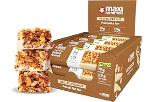 ‎MAXINUTRITION MaxiNutrition Salted Peanut Protein Riegel 12x46g - Riegel aus ganzen Nüssen mit 22% Eiweiß, Müsliriegel, vegetarisch, ohne Zuckerzusatz, ohne künstliche Aromen