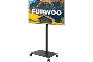 FURWOO Stojący stojący stojak na telewizor z kółkami, stojak na telewizor z obrotowym uchwytem, do salonu, sali konferencyjnej, przenośny wózek na telewizory 61-65 cm, pasuje do narożnika, wewnątrz