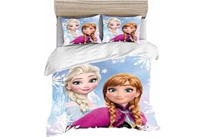 Doiicoon Frozen Bettwäsche Kinder, ELSA Bettwäsche 135x200, 100% Baumwolle, Kinderbett Mädchen, Anna Und ELSA Bettwäsche, Bettwäsche Kinder (4,135x 200 cm-Einzelbett)