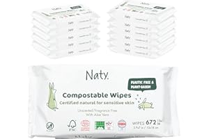 ‎NATY Eco by Naty plastikfreie Aloe Vera Baby Feuchttücher - 100 % kompostierbare und pflanzliche Tücher, gut für Babys und die empfindliche Haut von Neugeborenen (12 x 56 | 672 Stück)