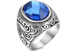 Flongo Men's Vintage Stainless Steel Statement Ring Celtic Knot Black/Blue Glass Classic Band