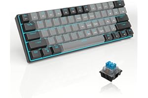 MageGee 60% Mechanical Gaming Keyboard, STAR 61 Compact Blue LED Backlit Wired Keyboards with Detachable USB Type-C Cable, Portable Full Keys Anti-ghosting Gaming Keyboard - Black & Grey/Blue Switch
