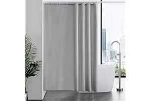 Furlinic Duschvorhang 180x200 Anti-schimmel Wasserdicht und Waschbar, Badvorhang in Badezimmer für Badewanne und Dusche, Textile aus Stoff Grau mit 12 Duschvorhangringe.