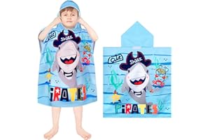 NEWIROVE Poncho Toalla Niño 4-10 Años, Toalla Infantil con Capucha Toalla Poncho Niño Súper Absorbente Toalla Playa Niña Poncho Toalla Niña Surf para Niñas Niños (70X150cm),Tiburón Pirata
