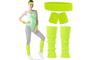 Carnavalife Disfraz Años 80 Mujer Adulto con Cinta de Pelo+Muñequeras+Calentador de Pierna Color Neon Gym, Accesorios Años 80, Bandas Cintas Deportivas 80S