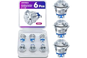 ANVINKU Drucktaster 6 Stück, 16mm Taster, Wasserdichte Tastschalter, 2A/12V/24V/125V/250V Druckschalter, Hervorstehend Druckschalter für hupen, Auto Runde