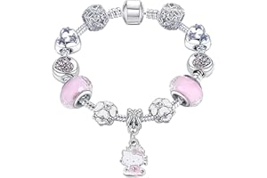 Niumowang Hello Kitty Armbänder, Charm , Edelstahl Armreif, Personalisierte , Geschenk für Mädchen und Kinder