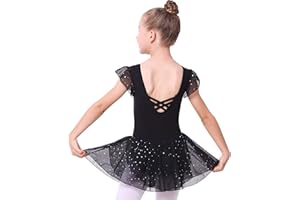 Mecceos Ballettkleidung Mädchen Ballettkleid Kurzarm Baumwolle Balletttrikot Ballettanzug Kinder Tanzkleid Tanzbody mit Rock Tütü