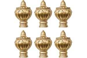 UFURMATE Curtain Finials, 6Pcs Gold Plastic Drapery Rail Pole Head Cap Decorative Window Curtain Rail End Curtain Rod Pole Finials Ends, Fits Dia. 28mm/1.1in Curtain Rods (Lace Style)