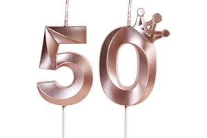 Yiran Candele Compleanno Oro Rosa con Corona Bambina Candeline Compleanno Particolari Numeri 50 per Festa Ragazza Donna Compleanno Nozze Anniversario Celebrazione Forniture,50 anni