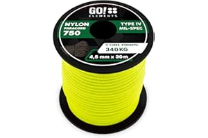 GO!elements Paracord 750 Tipo IV | Corda in Nylon 100% Resistente e Estremamente Stabile | ø 4,5 mm - 11 Nuclei - Max. 340 kg | Corda Multifunzionale e reepsnoer per Sopravvivenza, Campeggio