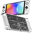 RHOTALL 3 in 1 Protective Glitter Clear Case Cover for Nintendo Switch OLED, Dockable Skin for Switch OLED and Joy Con Controller, Comfort Grip Shell with Shock-Absorption and Anti-Scratch Design
