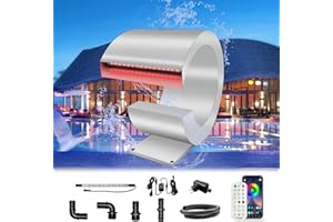 ‎LONGRUN Longrun J -förmiger Wasserfall Spillway Edelstahl Swimmingpool Brunnen, RF & App Kontrollierte LED Licht Outdoor Teichwasserfälle Kit für Garten Terrasse Pool Koi Teiche Dekoration-34.5 cm Höhe
